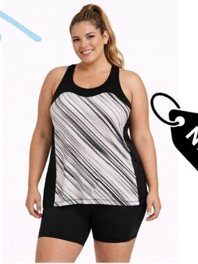 NWT Lane Bryant Active Razorback black white tank top size 14/16